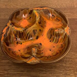 Retro Vintage MCM Orange California Original Pottery Divided Candy Nut Dish 1142